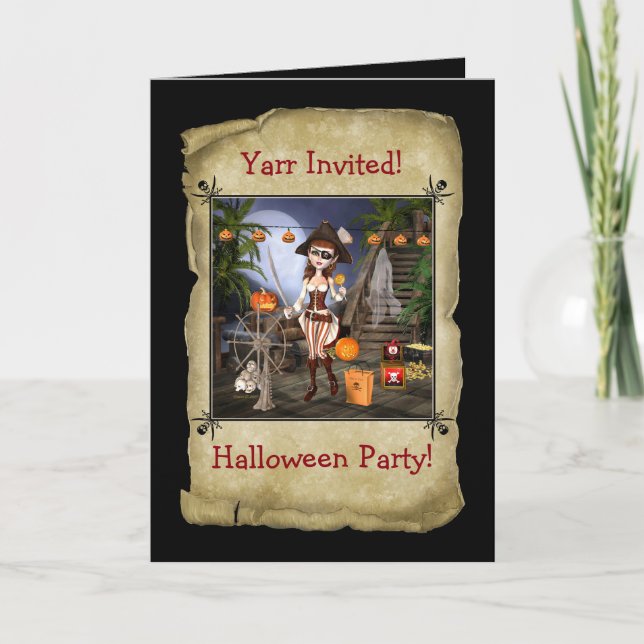 Invitación a la fiesta de Chica pirata Halloween (Anverso)