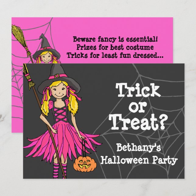 Invitación a la fiesta de chicas de Halloween (Anverso / Reverso)