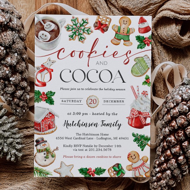 Invitación a la Fiesta de Chocolate Caliente - Gal (Hot Cocoa Party Invitation - Cookies and Cocoa)