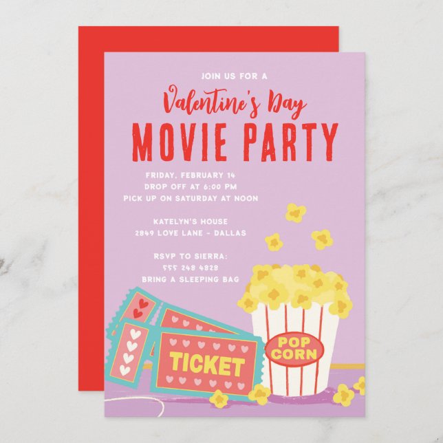 Invitación a la fiesta de cine día de San Valentín (Anverso / Reverso)