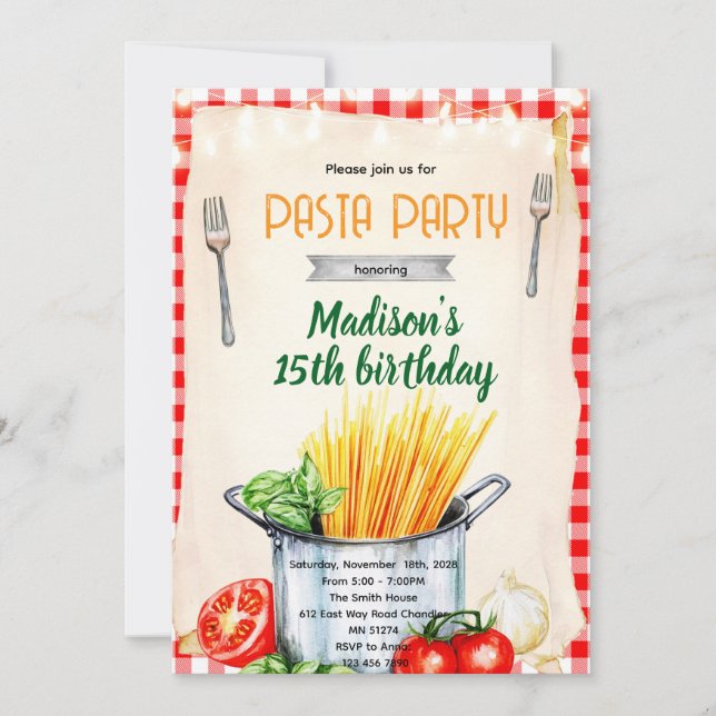 Invitación a la fiesta de clase de pasta (Anverso)