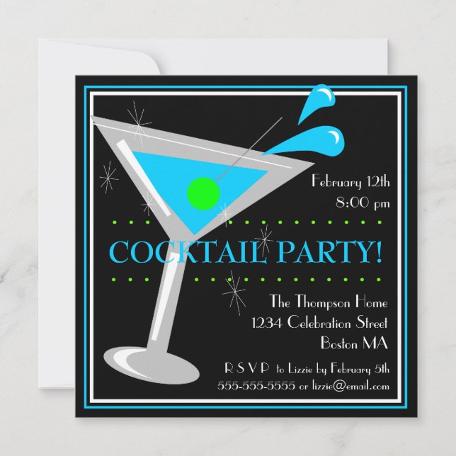 Invitación a la fiesta de cóctel Blue Martini (Anverso)