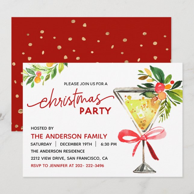 Invitación a la fiesta de cóctel de Navidad (Anverso / Reverso)