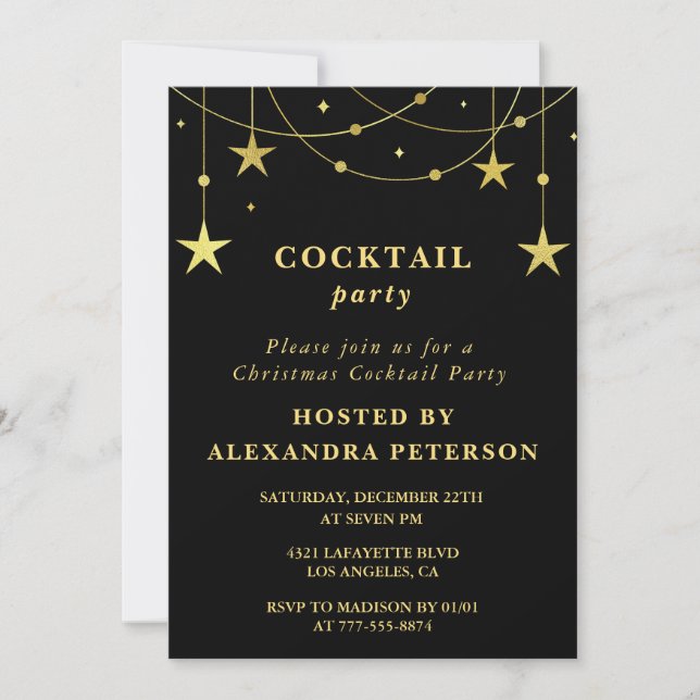 Invitación a la fiesta de cóctel de Navidad negra  (Anverso)