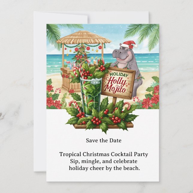 Invitación a la fiesta de cóctel de Navidad tropic (Anverso)