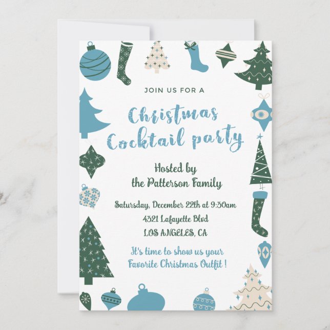 Invitación a la fiesta de cóctel de Navidad verde  (Anverso)