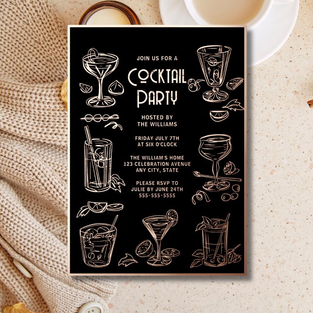 Invitación a la Fiesta de Cóctel Negra Elegante (Subido por el creador)