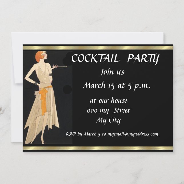Invitación a la fiesta de cócteles Black Retro (Anverso)