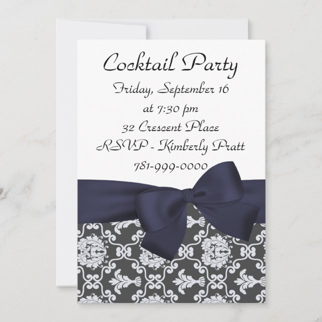 Invitación a la fiesta de cócteles Blue Damask de  (Anverso)