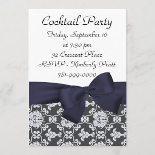 Invitación a la fiesta de cócteles Blue Damask de