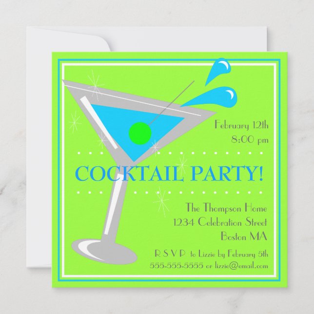 Invitación a la fiesta de cócteles Blue Martini (Anverso)