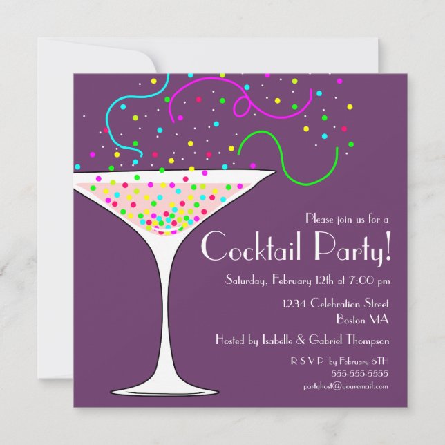 Invitación a la fiesta de cócteles Confetti (Anverso)