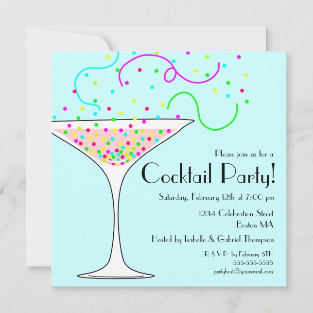 Invitación a la fiesta de cócteles Confetti (Anverso)