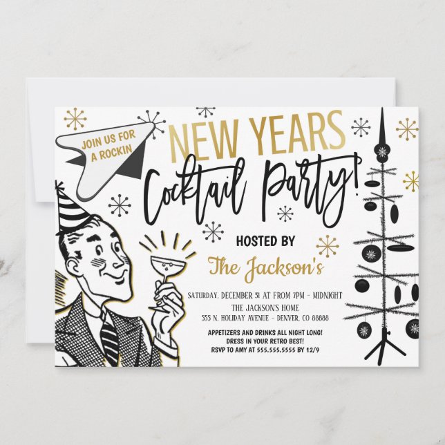 Invitación a la fiesta de cócteles de Año Nuevo Re (Anverso)