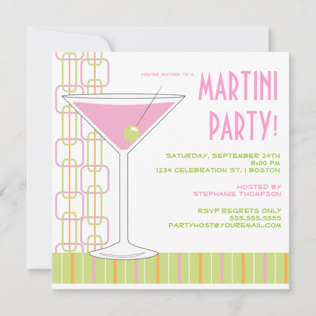 Invitación a la fiesta de cócteles de Martini Rosa (Anverso)
