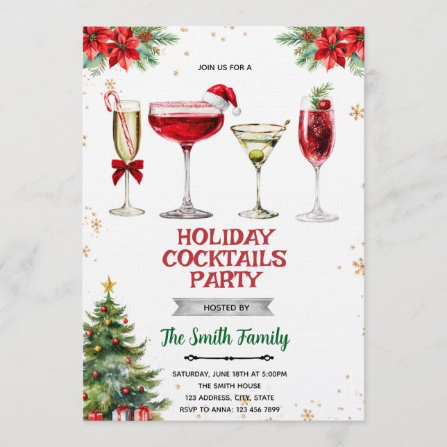 Invitación a la fiesta de cócteles de Navidad (Anverso)