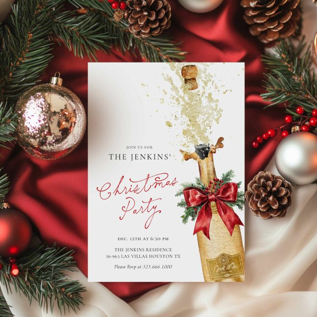 Invitación a la fiesta de cócteles de vacaciones d (Elegant Cocktail Christmas Holiday Party Invitation - Office Christmas Party Invite - Red Bow )
