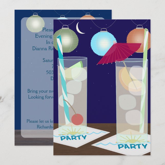 Invitación a la fiesta de cócteles de verano (Anverso / Reverso)
