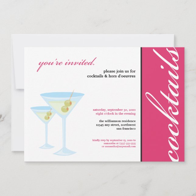 Invitación a la fiesta de cócteles Martini Glasses (Anverso)