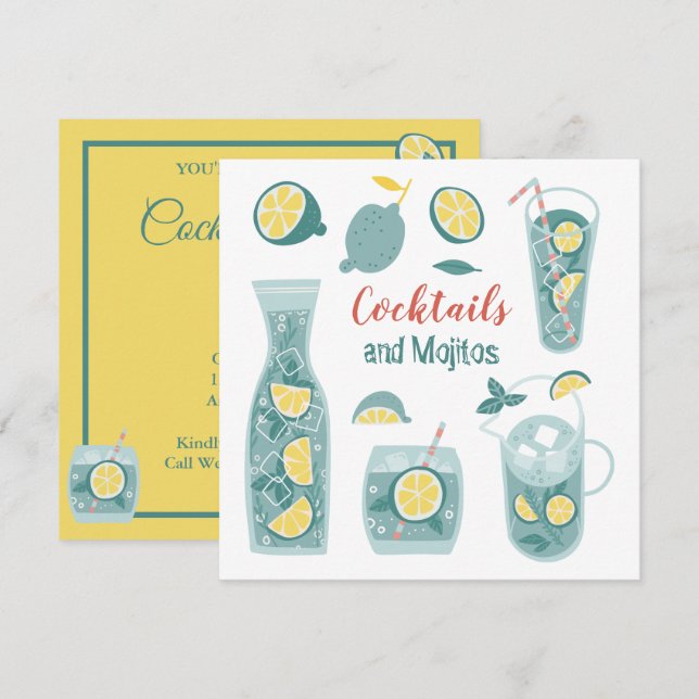 Invitación a la fiesta de cócteles Mojito de veran (Anverso / Reverso)
