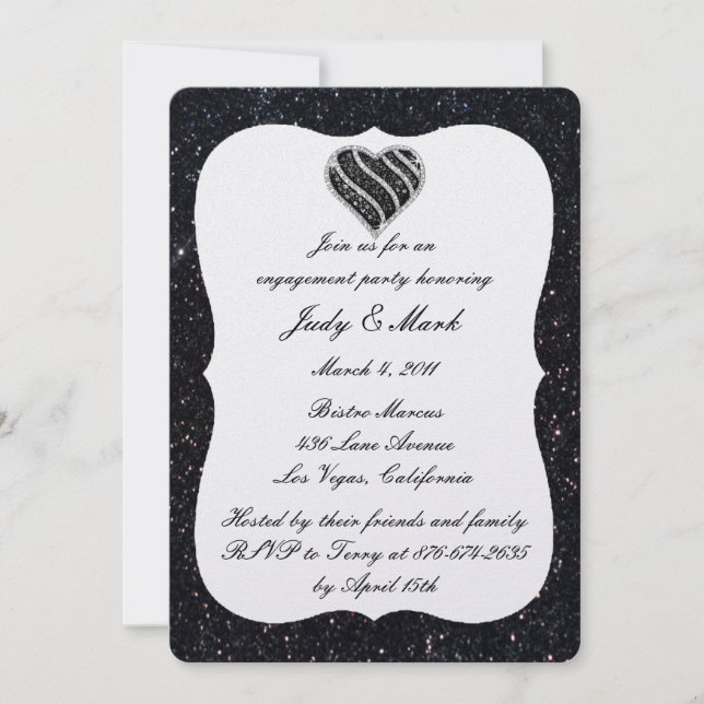 Invitación a la Fiesta de Compromiso Black Glitter (Anverso)