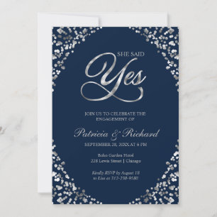 Invitación a la fiesta de compromiso Blue She Said