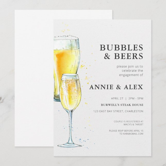 Invitación a la fiesta de compromiso - Burbujas y  (Anverso / Reverso)