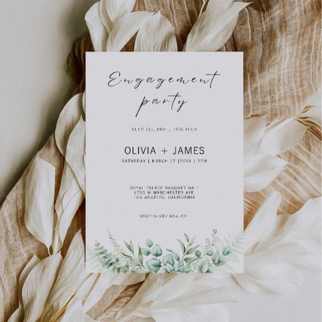 Invitación a la fiesta de compromiso con la energí (Greenery Engagement Party Wedding Invitation)