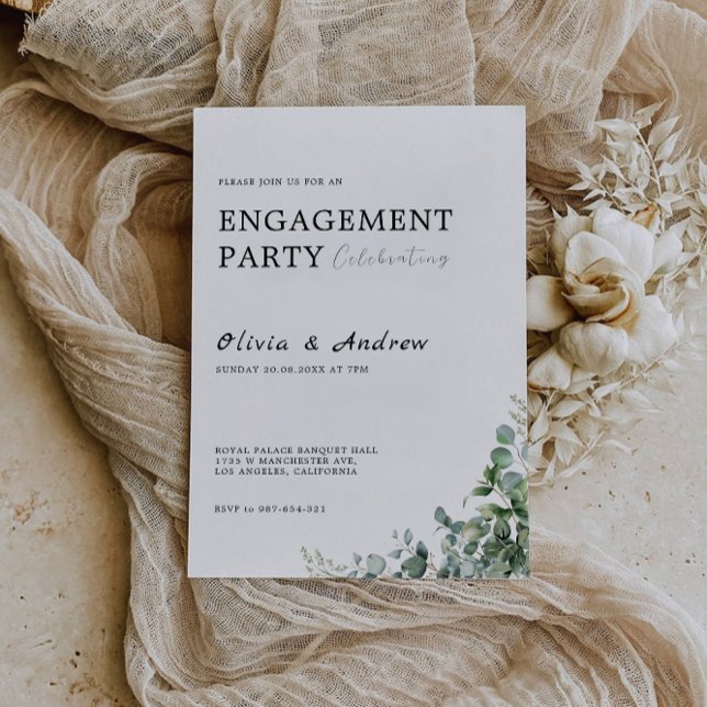 Invitación a la fiesta de compromiso con la energí (Greenery Engagement Party Wedding Invitation)