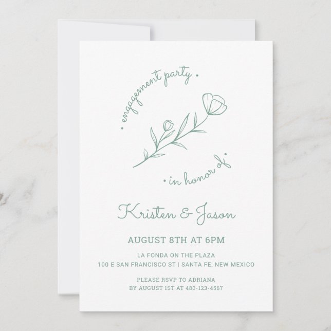 Invitación a la fiesta de compromiso con las flore (Anverso)