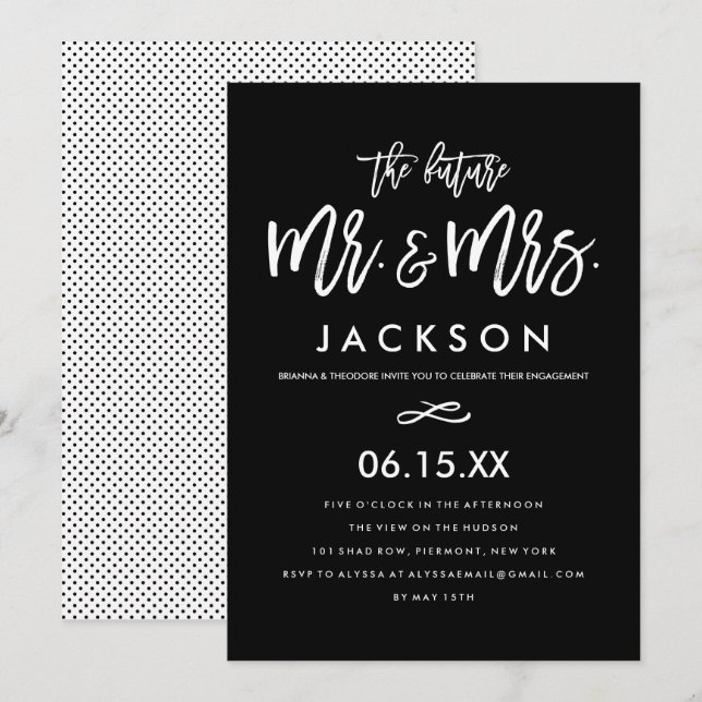 Invitación a la fiesta de compromiso con mano de m (Anverso / Reverso)