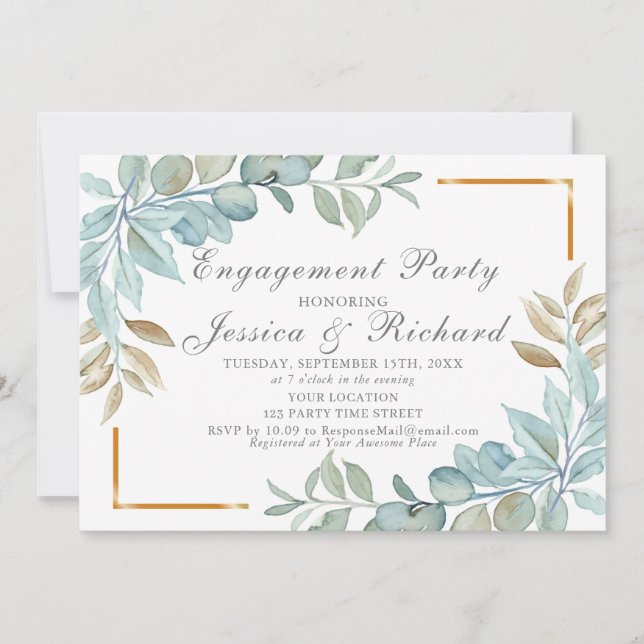 Invitación a la fiesta de compromiso de acuarela (Anverso)