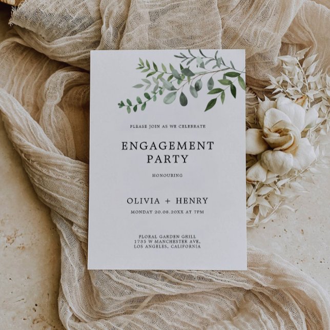 Invitación a la fiesta de compromiso de Bodas de l (Greenery Wedding Engagement Party Invitation)