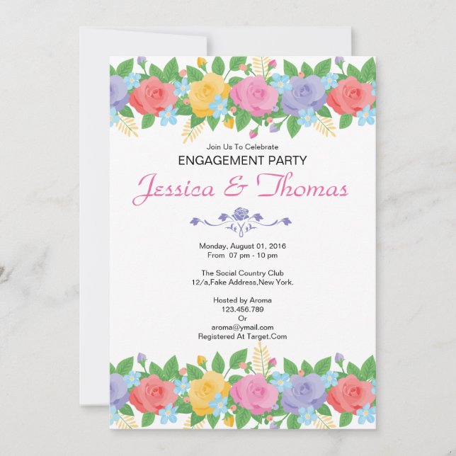 Invitación a la fiesta de compromiso de Bodas romá (Anverso)