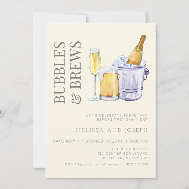 Invitación a la fiesta de compromiso de burbujas y (Anverso)