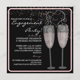 Invitación a la fiesta de compromiso de champaña y