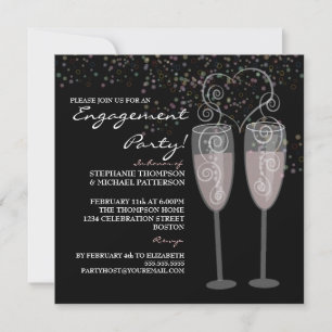 Invitación a la fiesta de compromiso de champaña y