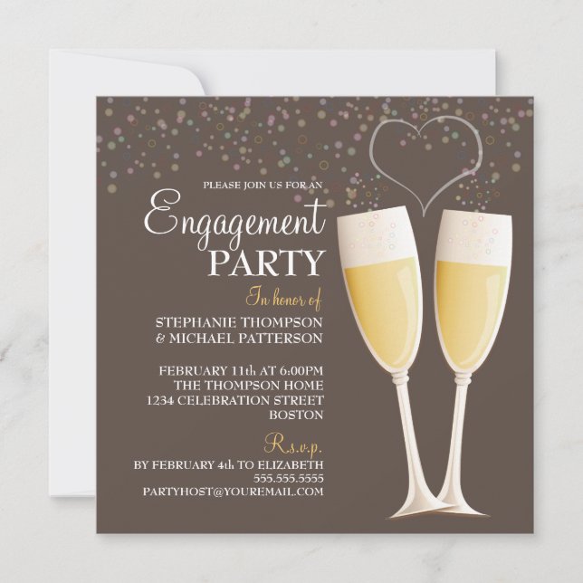 Invitación a la fiesta de compromiso de champaña y (Anverso)