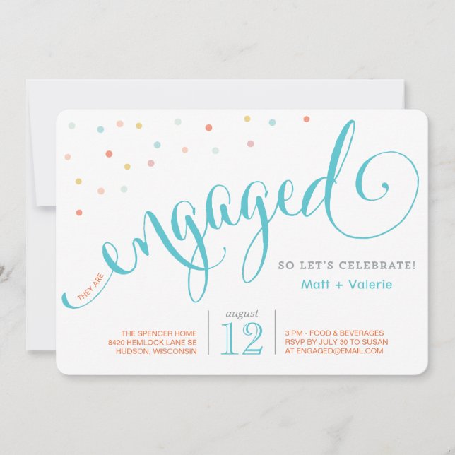 Invitación a la fiesta de compromiso de Confetti (Anverso)