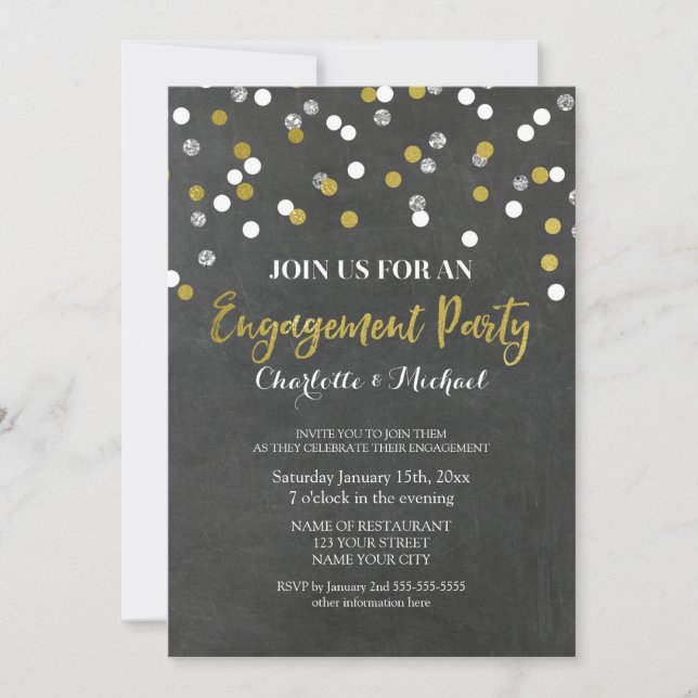 Invitación a la fiesta de compromiso de Confetti G (Anverso)