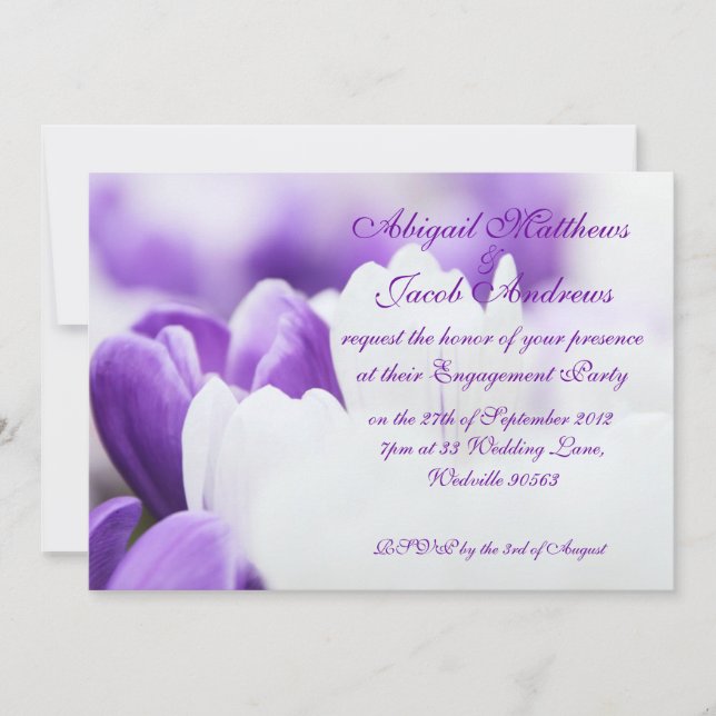 Invitación a la fiesta de compromiso de flores mor (Anverso)