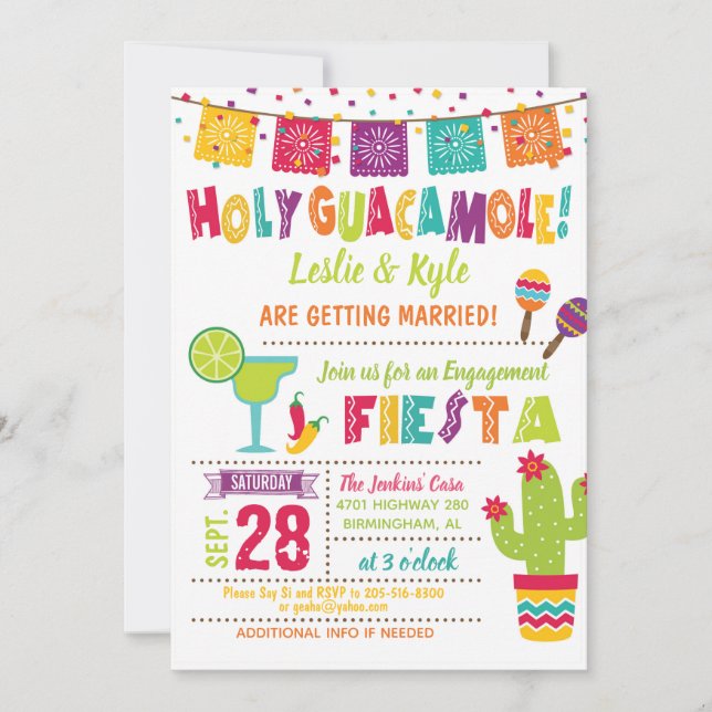 Invitación a la Fiesta de compromiso de Guacamole (Anverso)
