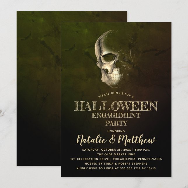 Invitación a la fiesta de compromiso de Halloween  (Anverso / Reverso)