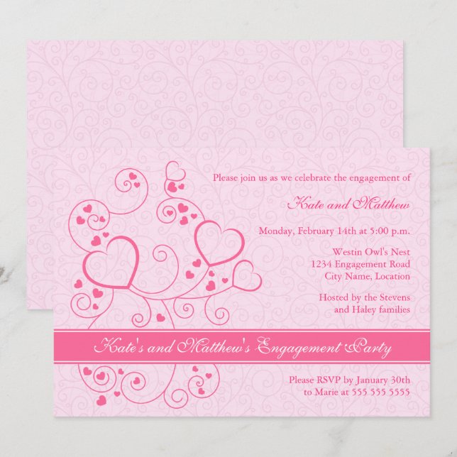 Invitación a la fiesta de compromiso de Hearts and (Anverso / Reverso)