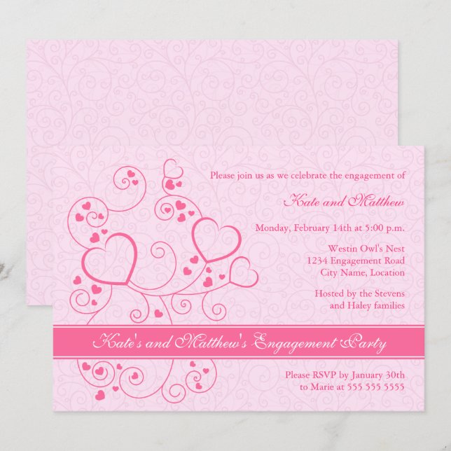 Invitación a la fiesta de compromiso de Hearts and (Anverso / Reverso)