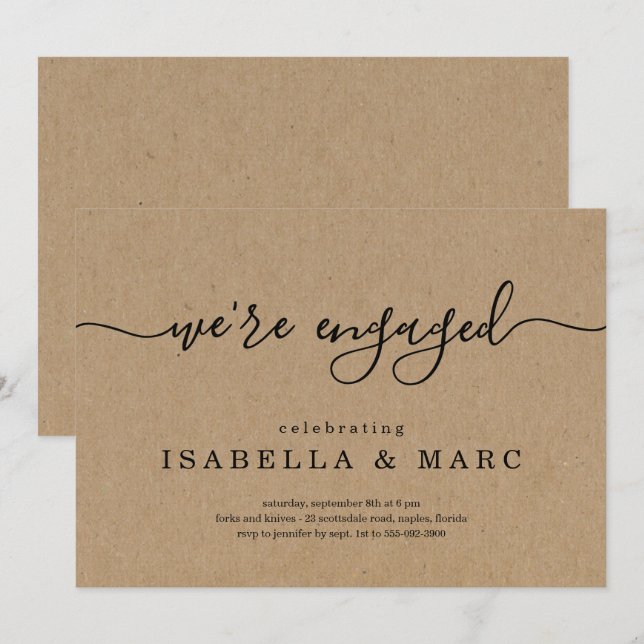 Invitación a la fiesta de compromiso de Kraft We'r (Anverso / Reverso)