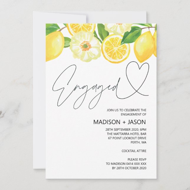 Invitación a la fiesta de compromiso de limón de v (Anverso)