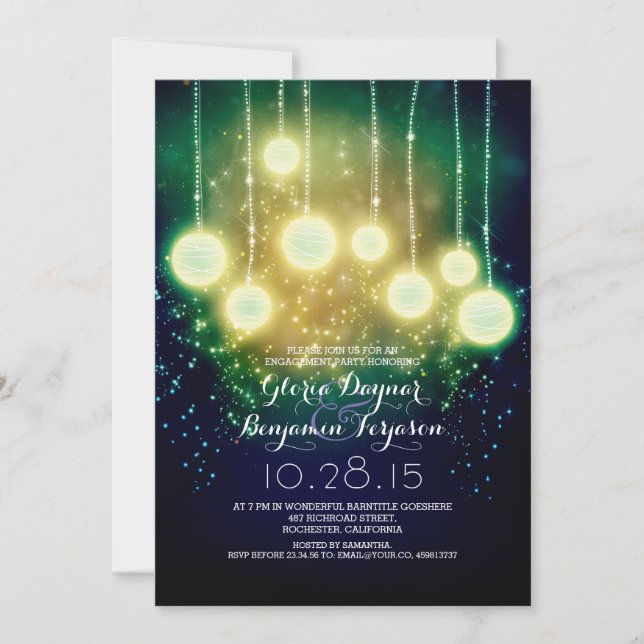 invitación a la fiesta de compromiso de luces romá (Anverso)