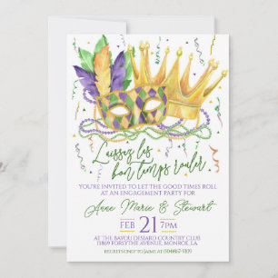 Invitación a la fiesta de compromiso de Mardi Gras