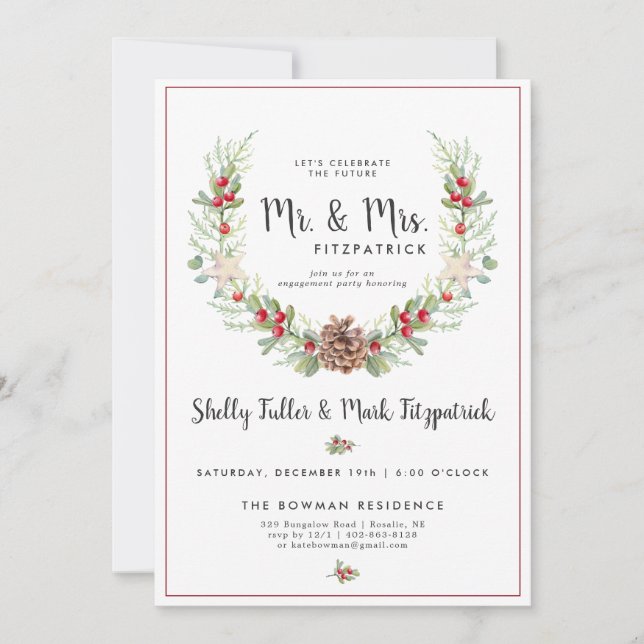 Invitación a la fiesta de compromiso de Navidad (Anverso)